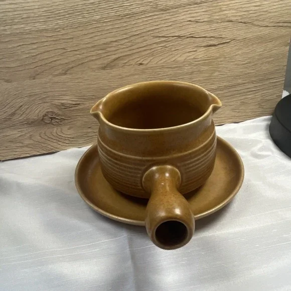 Langley Ceramic Pottery Handled Brown Round Bowl and Plate Set England - Picture 4 of 5